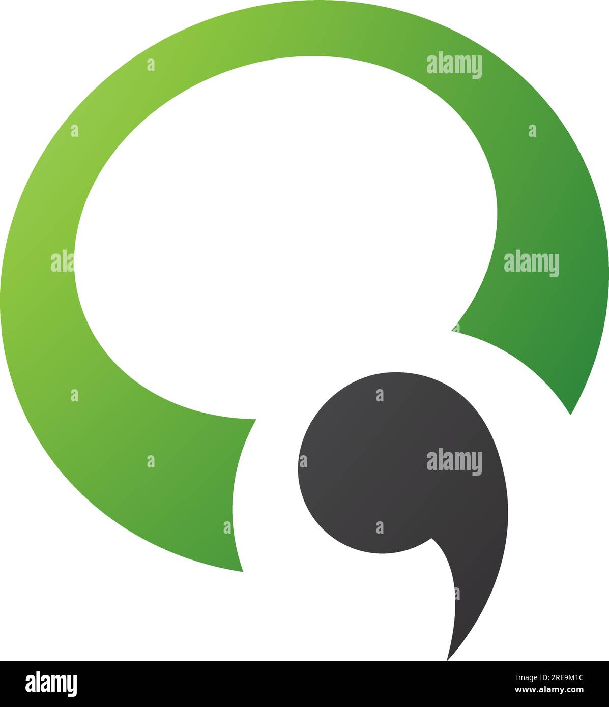 Icona Q a forma di virgola verde e nera su sfondo bianco Illustrazione Vettoriale