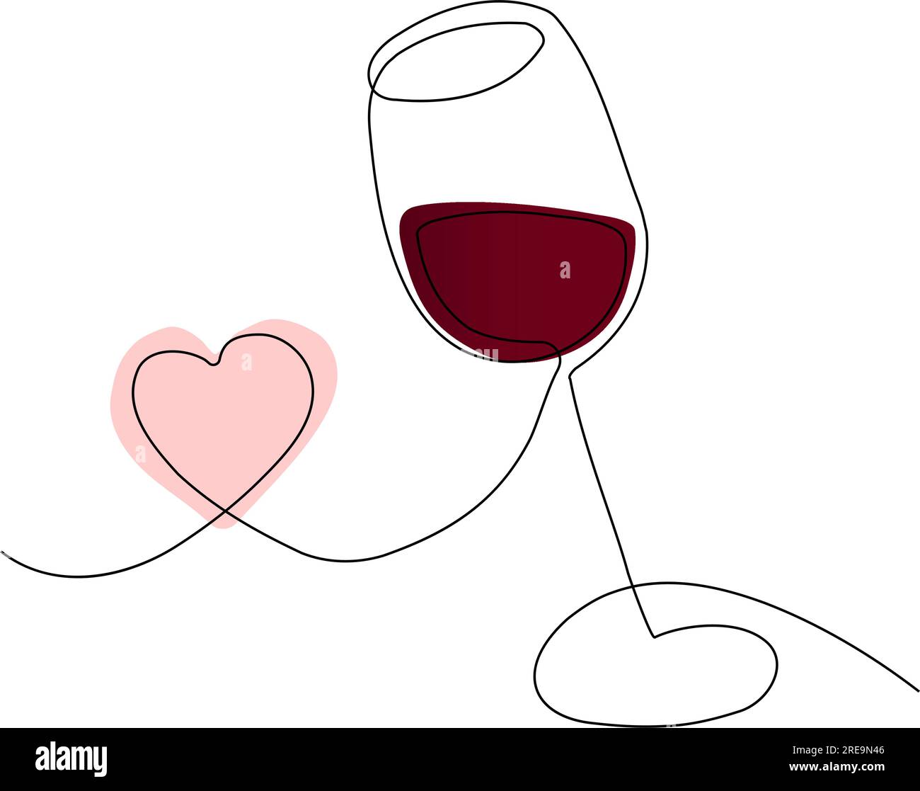 Bicchiere, bicchiere di vino in stile art-style, una linea continua. Giornata Nazionale del vino. Concetto natalizio, logo. Modello per sfondo, banner, scheda, poster con testo Illustrazione Vettoriale