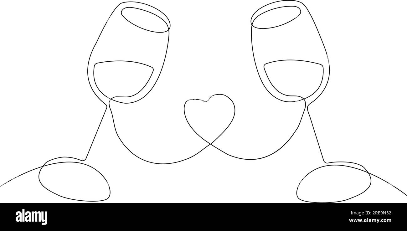 Bicchiere, bicchiere di vino in stile art-style, una linea continua. Giornata Nazionale del vino. Concetto natalizio, logo. Modello per sfondo, banner, scheda, poster con testo Illustrazione Vettoriale