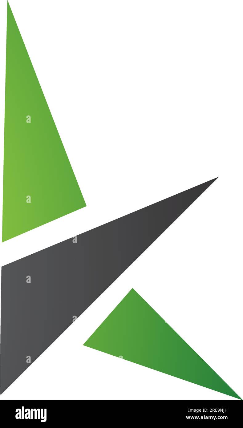 Icona K verde e nera con triangoli su sfondo bianco Illustrazione Vettoriale