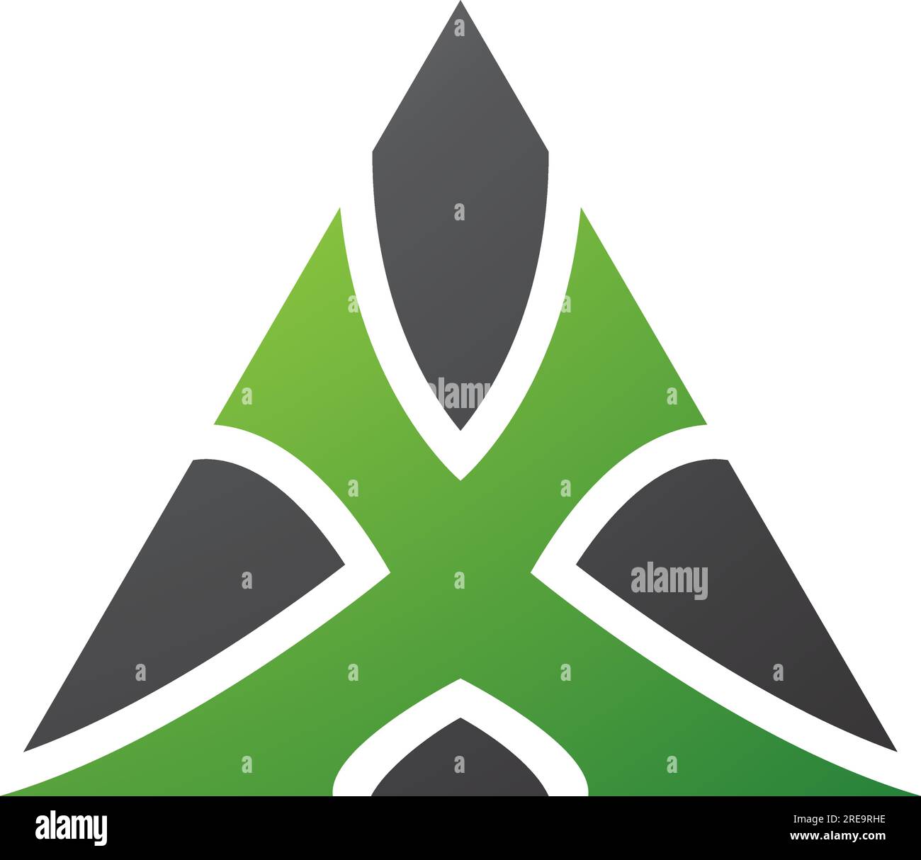 Icona X a forma di triangolo verde e nero su sfondo bianco Illustrazione Vettoriale