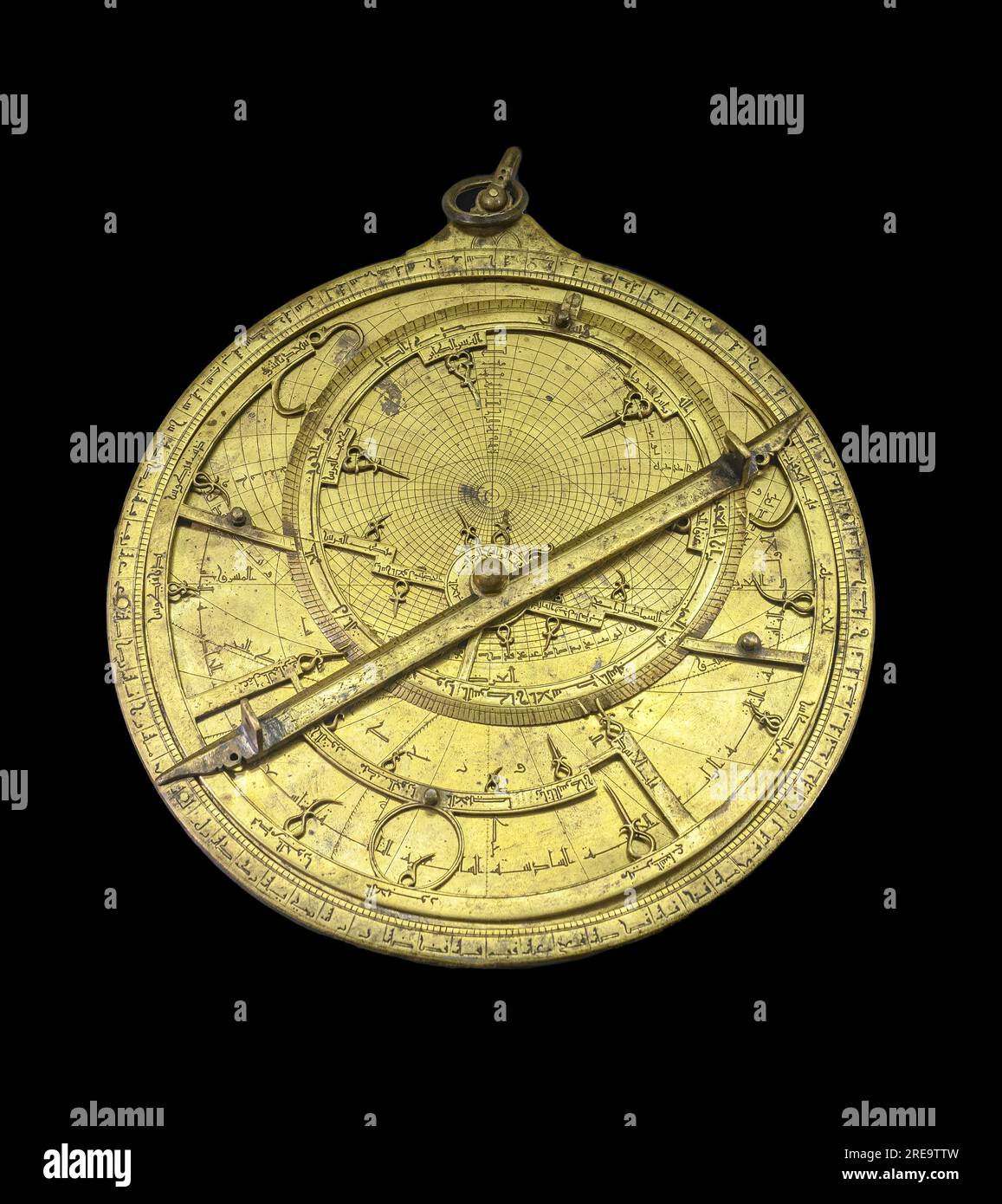 Un tredicesimo cen. Astrolabio planisferico. iscritto con la data 1217. E fatto da Muhammad B. Omar B. Jaafar ai-Karmani, anno 714 dopo Hira. Fatto di Bra Foto Stock