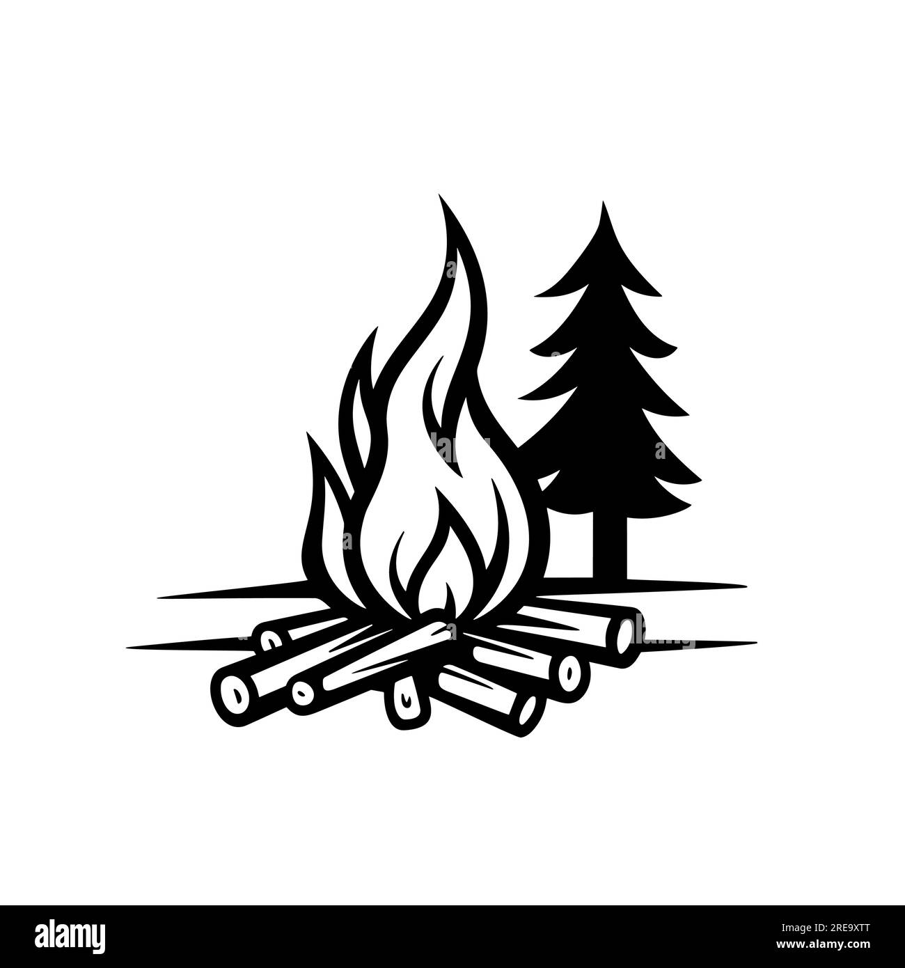 Icona fuoco campo. Falò che brucia sul cartello della legna da ardere. Vettore. Illustrazione Vettoriale