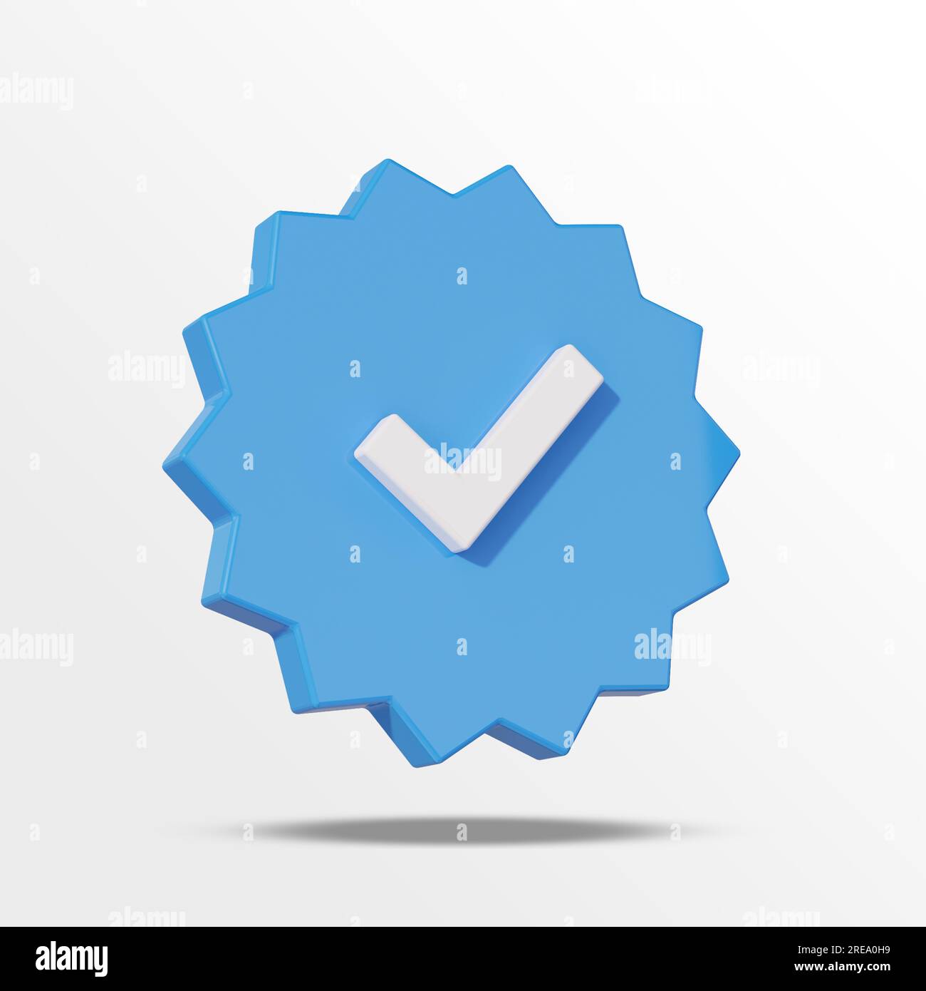 Selezionare l'icona dei social media per la verifica del profilo. Badge blu verificato con segno di spunta isolato su sfondo vuoto. Immagine quadrata illustrazione 3D. Foto Stock