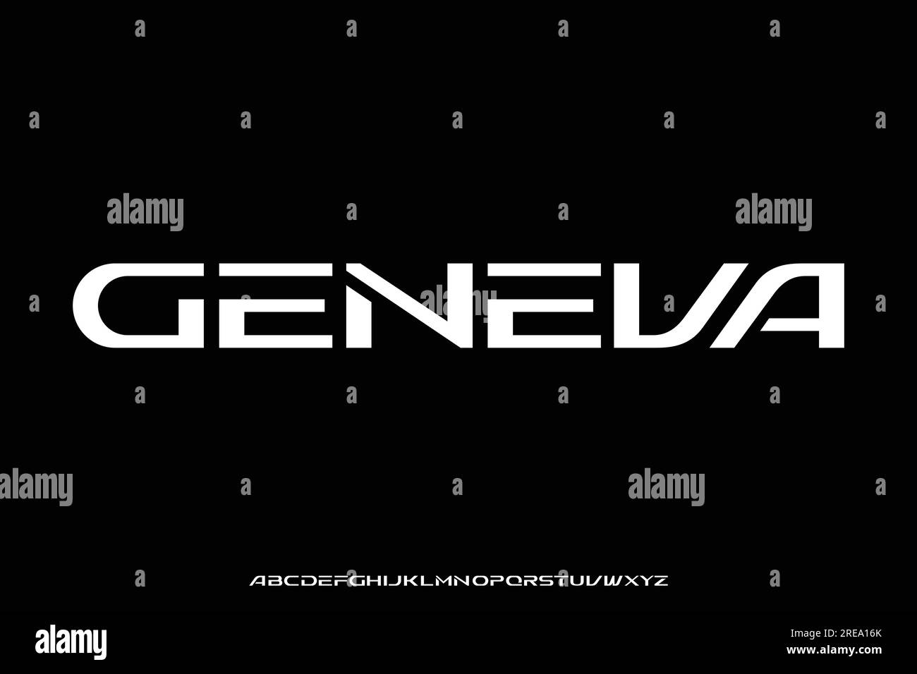 Carattere alfabetico ampio futuristico per visualizzare l'illustrazione vettoriale dei caratteri. Design moderno in stile tipografico Illustrazione Vettoriale