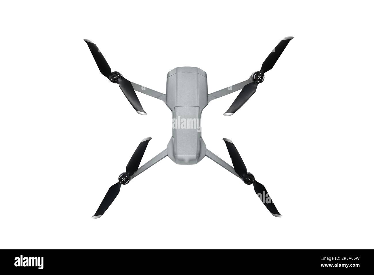Drone isolato su sfondo bianco. Drone aereo isolato su sfondo bianco. Drone Air con telecomando volante. Quadcopter senza testa e telecomando Foto Stock
