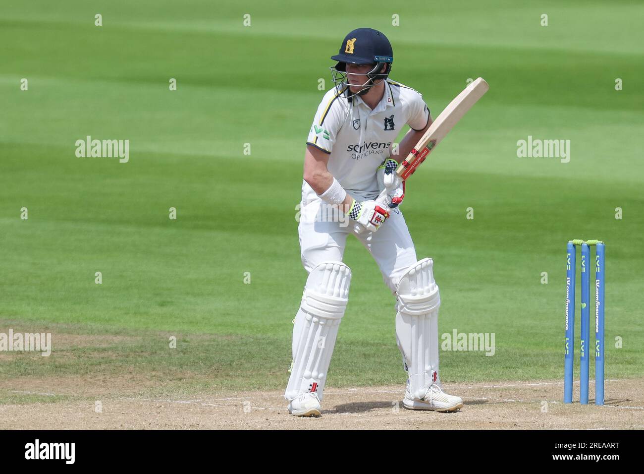 Dan Mousley del Warwickshire, preso a Birmingham, Regno Unito il 26 luglio 2023, durante la partita del LV= Insurance County Championship tra Warwickshire CCC e Middl Foto Stock