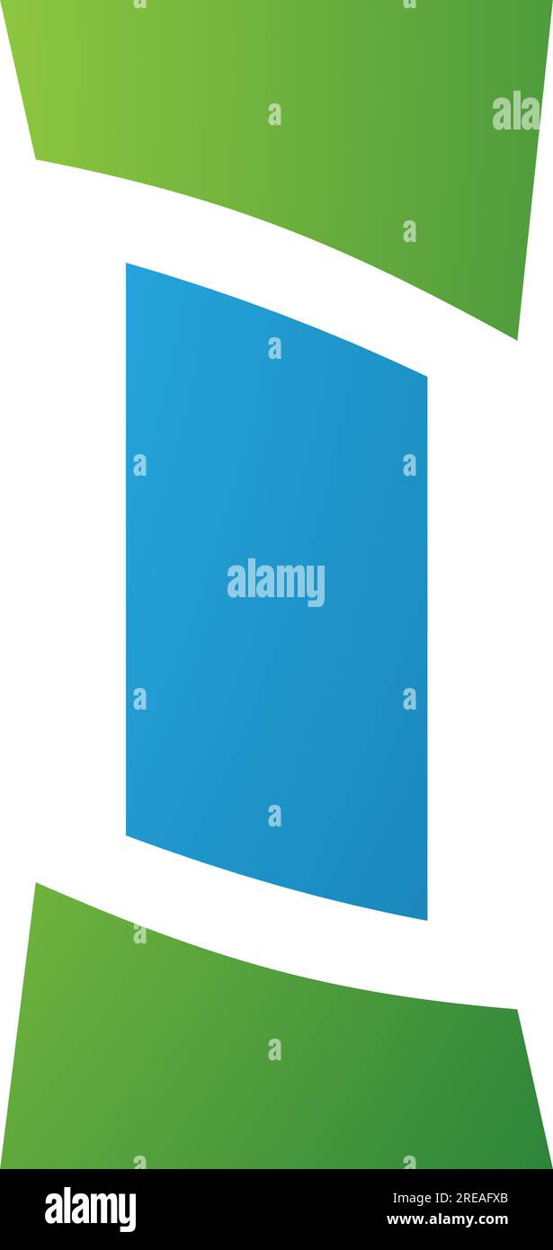 Icona lettera i a forma di colonna antica verde e blu su sfondo bianco Illustrazione Vettoriale