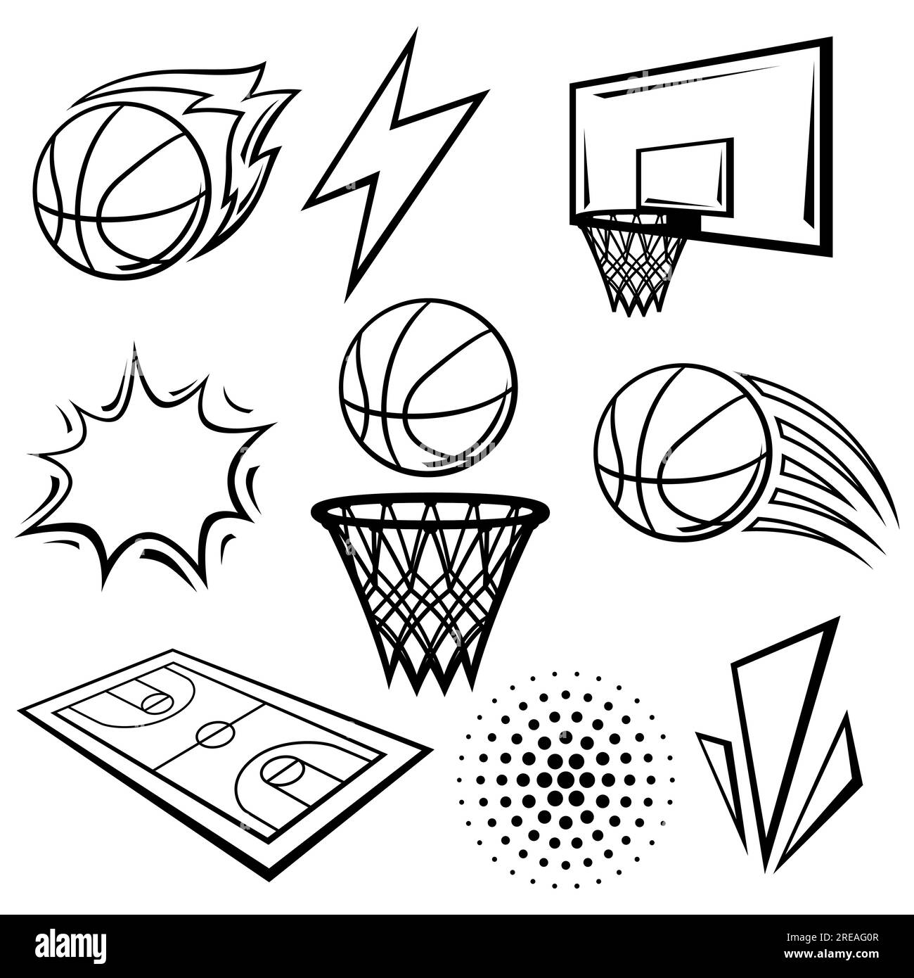 Set di simboli da basket. Illustrazione del club sportivo. Illustrazione Vettoriale