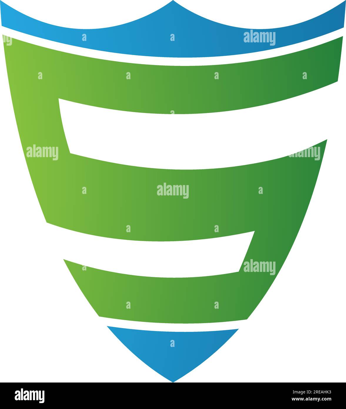 Icona lettera S a forma di scudo verde e blu su sfondo bianco Illustrazione Vettoriale