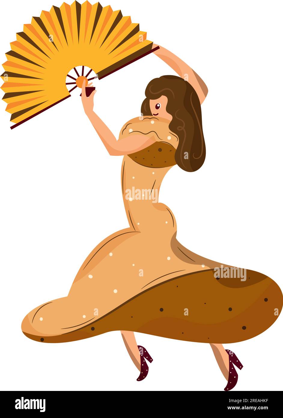 Isolata graziosa e tradizionale ragazza ballerina spagnola personaggio Vector Illustrazione Vettoriale