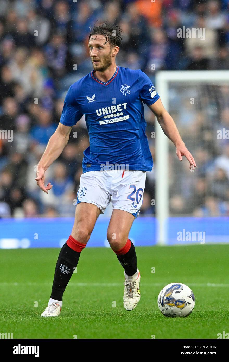 Glasgow, Regno Unito. 26 luglio 2023. Ben Davies dei Rangers durante la partita amichevole di pre-stagione all'Ibrox Stadium, Glasgow. Il credito fotografico dovrebbe leggere: Neil Hanna/Sportimage Credit: Sportimage Ltd/Alamy Live News Foto Stock