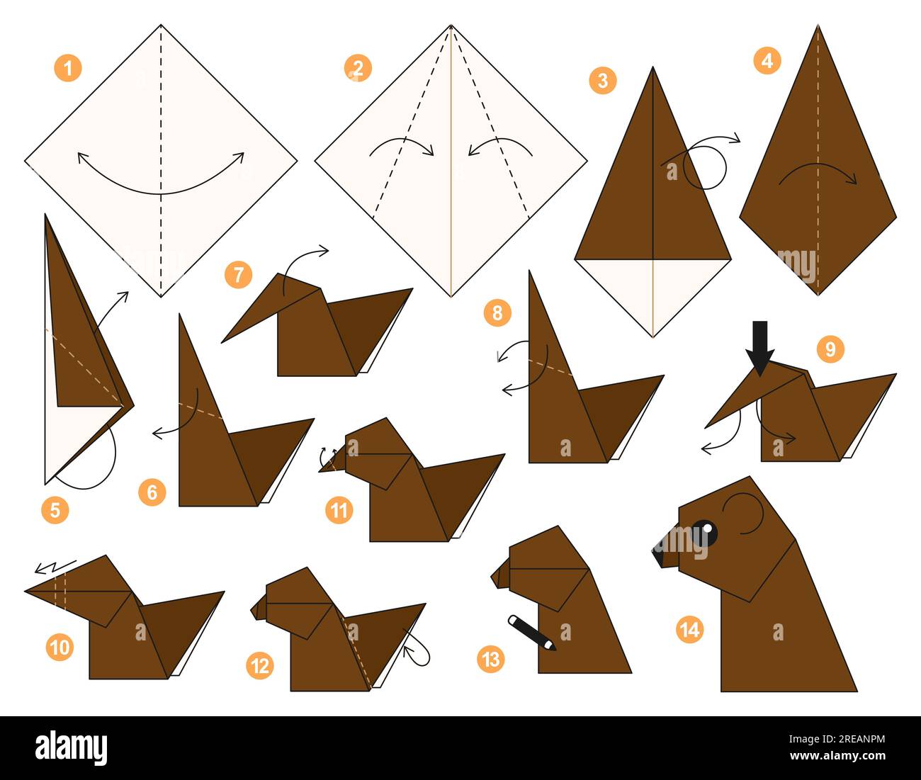 Tutorial Origami per bambini. Orso carino Origami Immagine e Vettoriale -  Alamy
