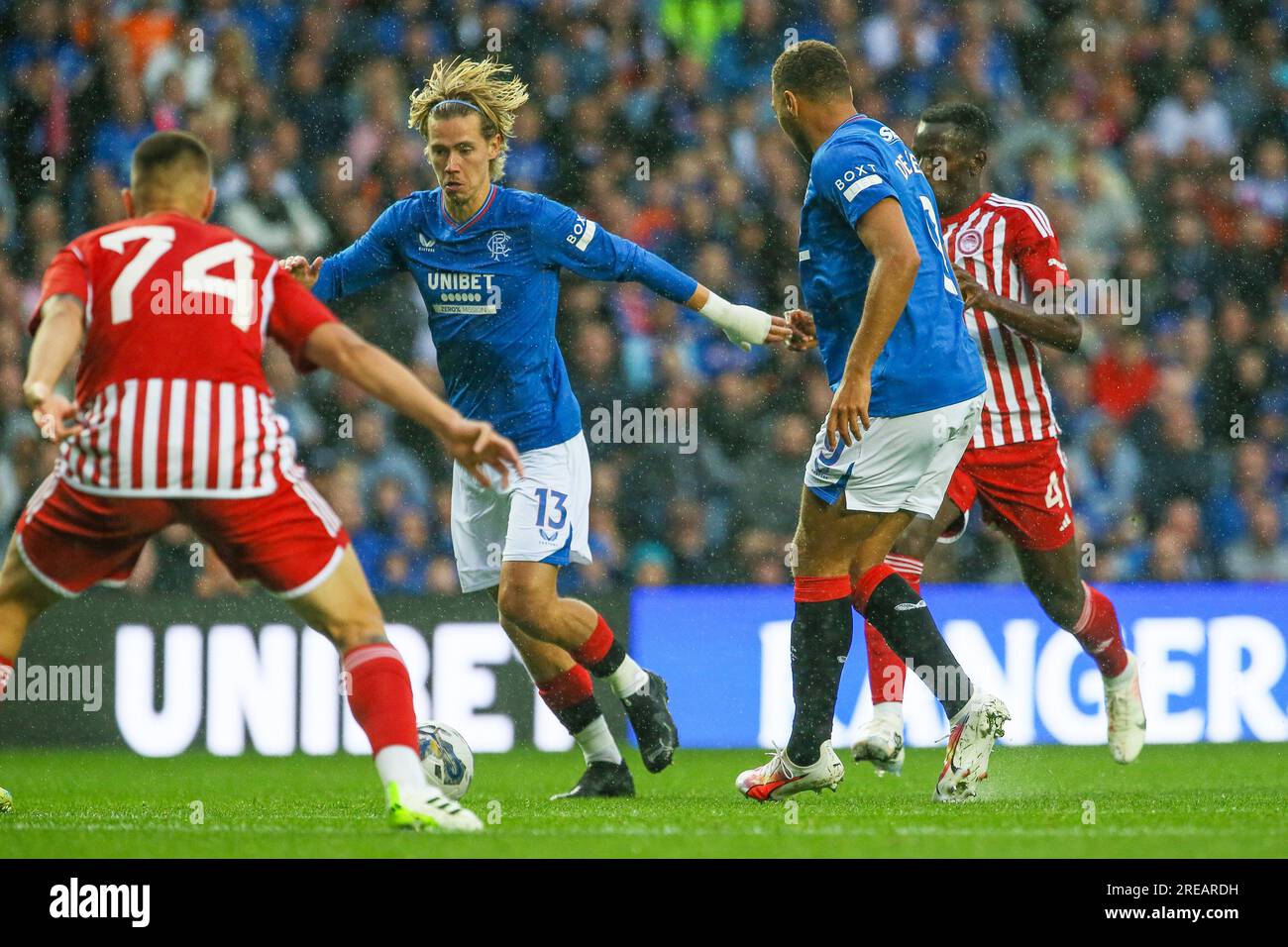 Glasgow, Regno Unito. 26 luglio 2023. L'ultima amichevole dei Rangers all'Ibrox Stadium, Glasgow, Scozia, Regno Unito, prima dell'inizio della stagione 23/24 fu tra Rangers e Olympiakos. Crediti: Findlay/Alamy Live News Foto Stock