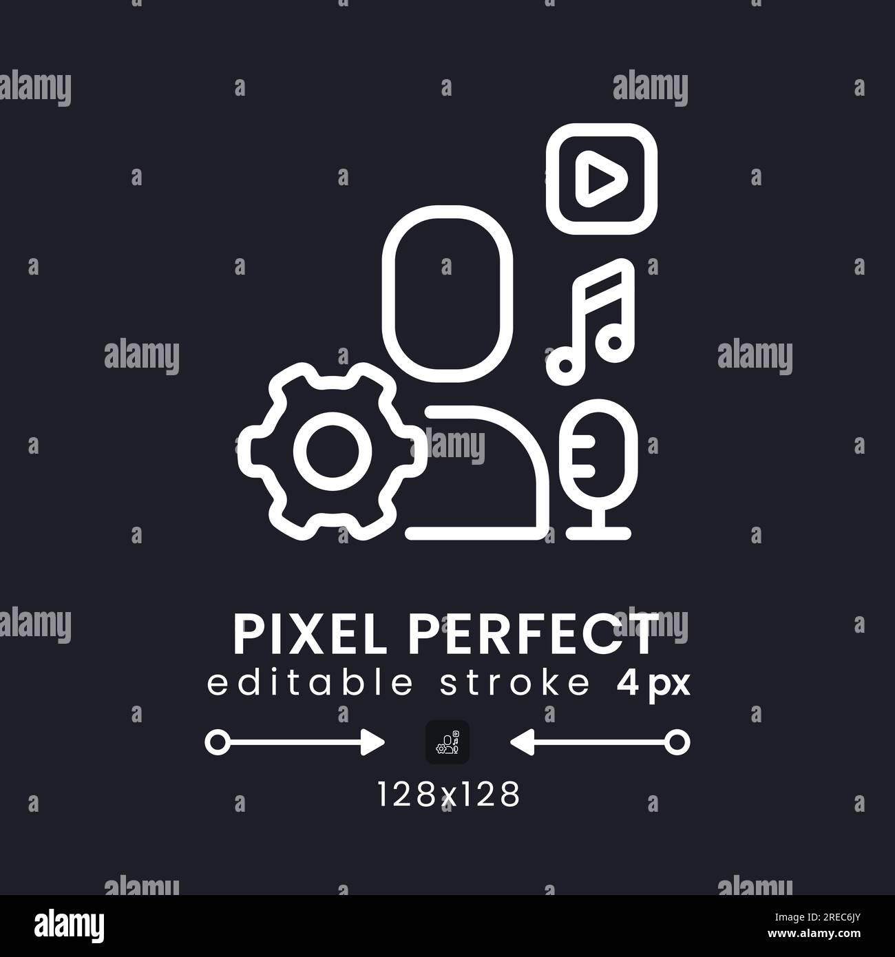 Contenuto generato dall'utente icona del desktop lineare bianca in nero Illustrazione Vettoriale