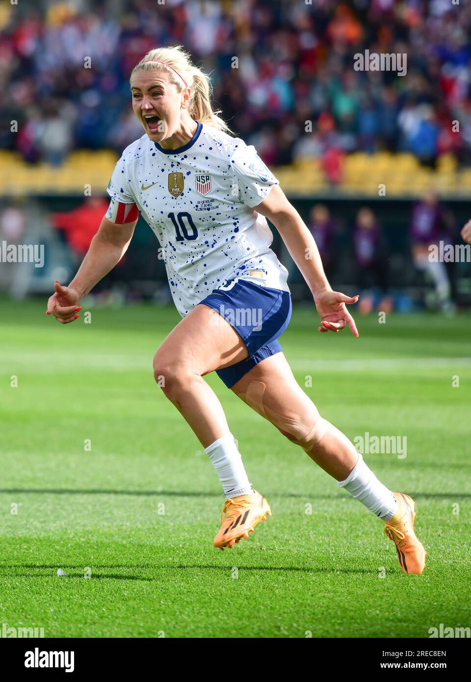 Wellington, nuova Zelanda. 27 luglio 2023. Lindsey Michelle Horan della squadra di calcio femminile USA è stata vista in azione durante la partita della Coppa del mondo femminile FIFA 2023 tra USA e Paesi Bassi tenutasi presso il Wellington Regional Stadium. Punteggio finale USA 1:1 Paesi Bassi credito: SOPA Images Limited/Alamy Live News Foto Stock