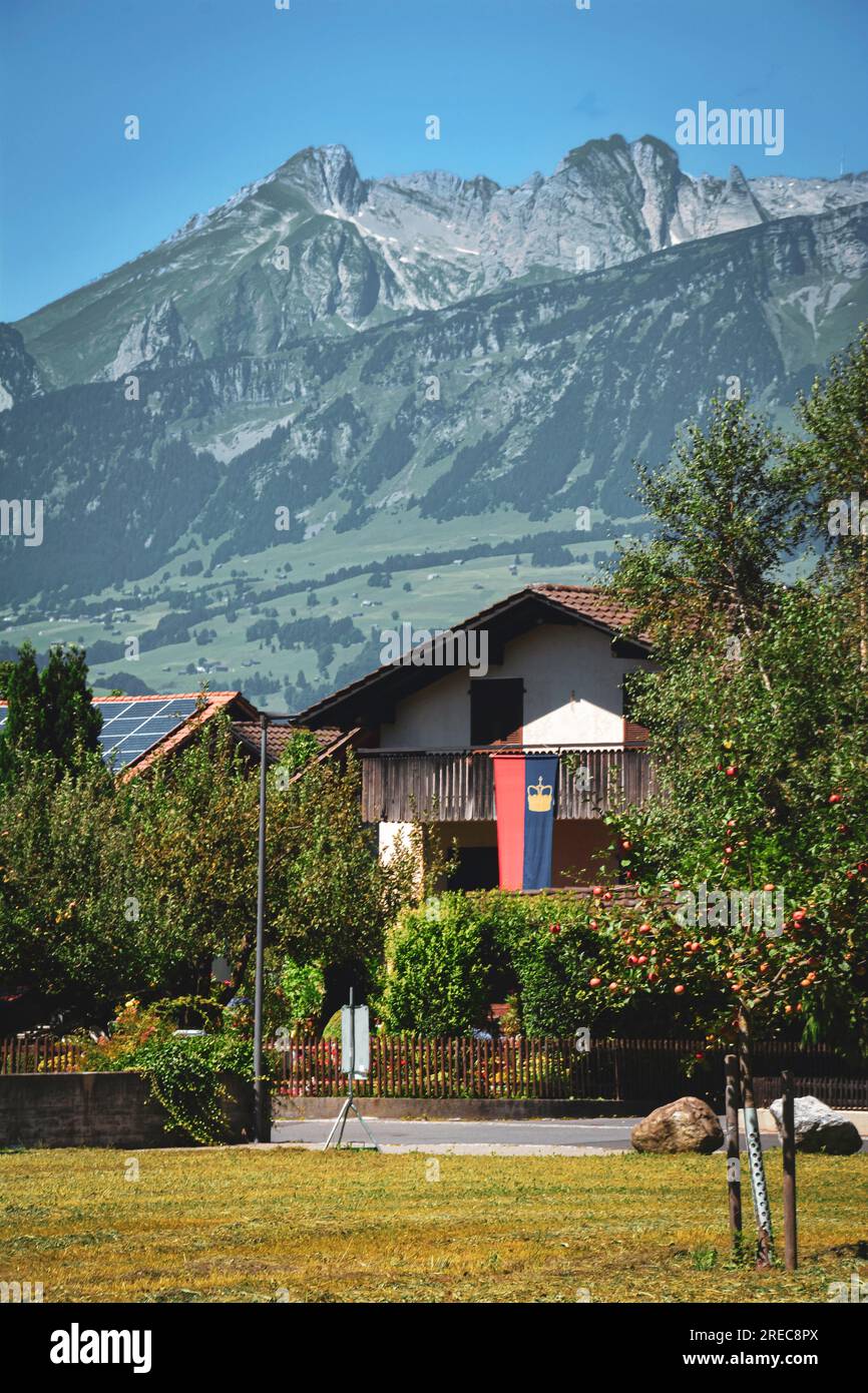 Una casa sulle Alpi del Liechtenstein Foto Stock