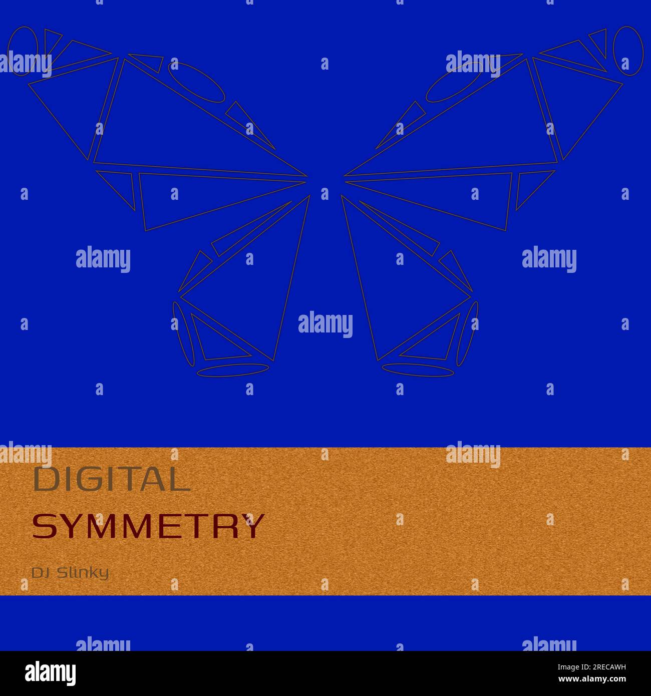 Composizione del testo della simmetria digitale slinky dj su disegno della farfalla su sfondo blu Foto Stock