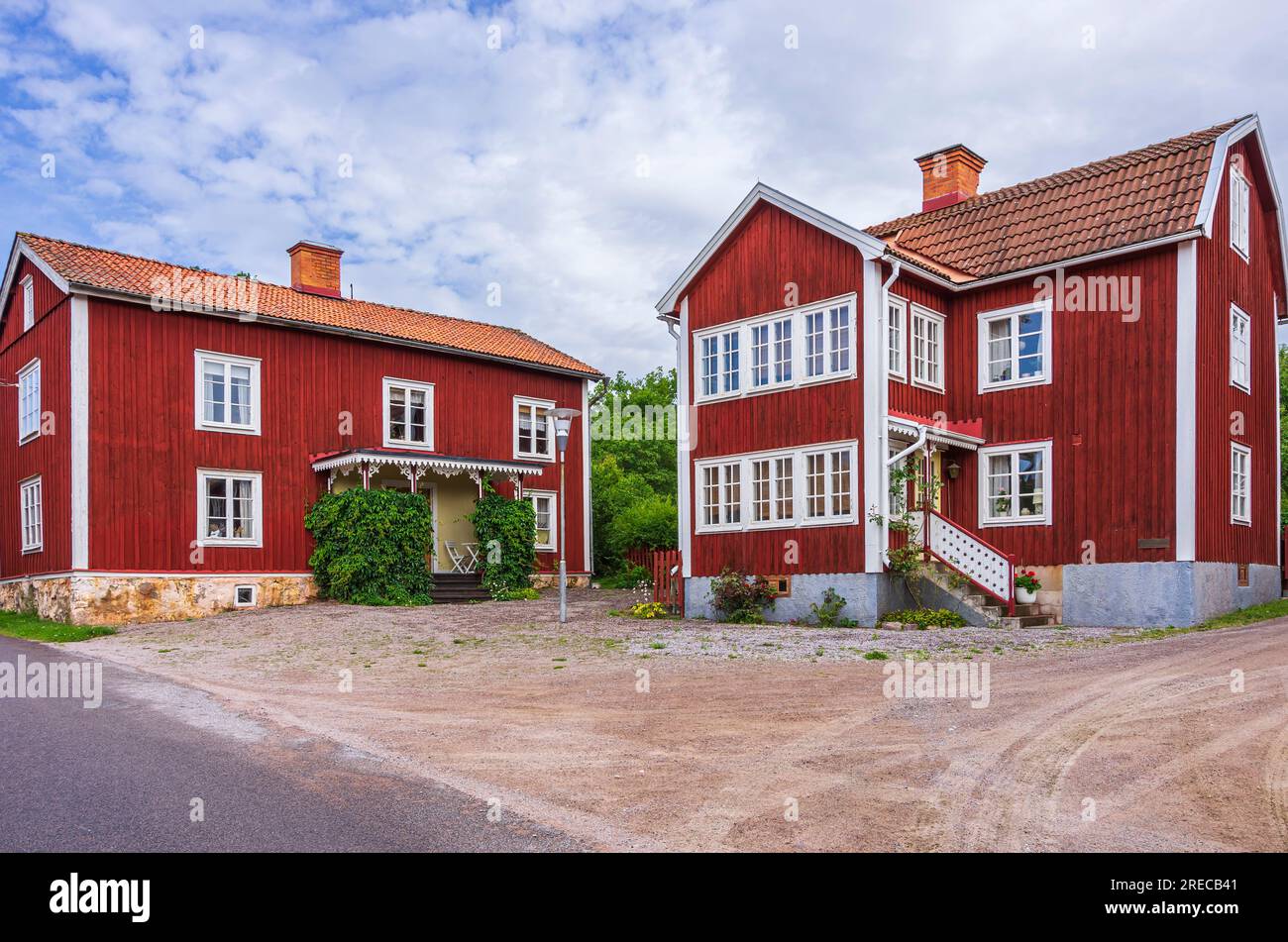 Pittoresco villaggio di Lunds By nella comunità di Gladhammar fuori Västervik, Kalmar län, Svezia. Foto Stock