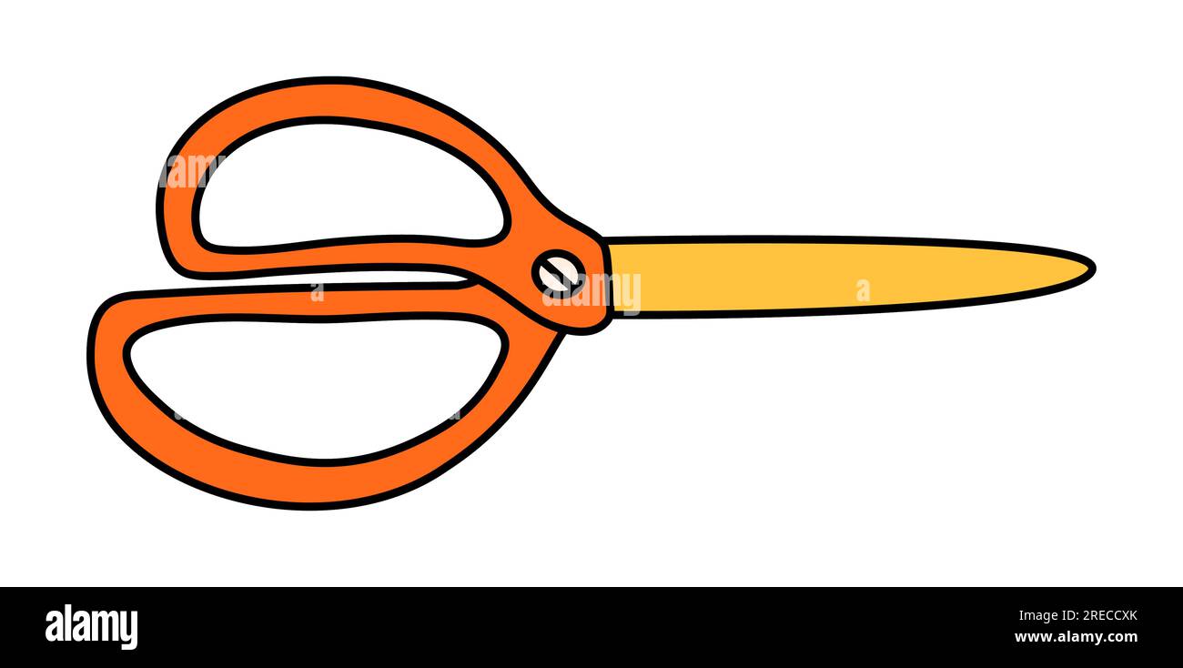 Cartoni animati con forbici da scuola in stile retrò. Elemento di cancelleria Back to School audace e luminoso. Forniture classiche per l'istruzione dei bambini o per il lavoro d'ufficio Illustrazione Vettoriale