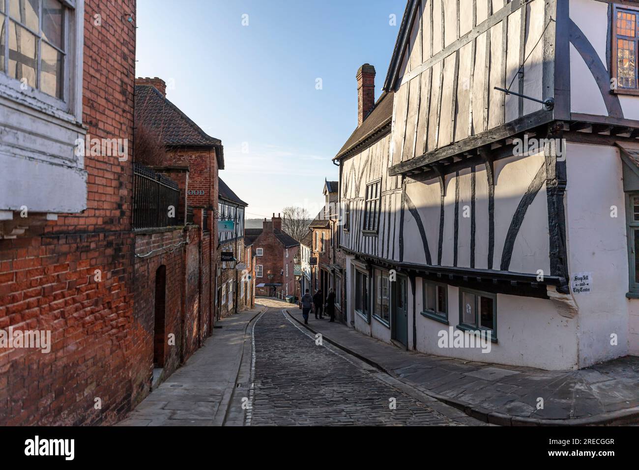 Steep Hill Lincoln, Castle Hill Lincoln, Lincoln City, Lincolnshire, Regno Unito, Inghilterra, collina ripida, Lincoln Regno Unito, Lincoln collina ripida, Lincoln Inghilterra, Foto Stock