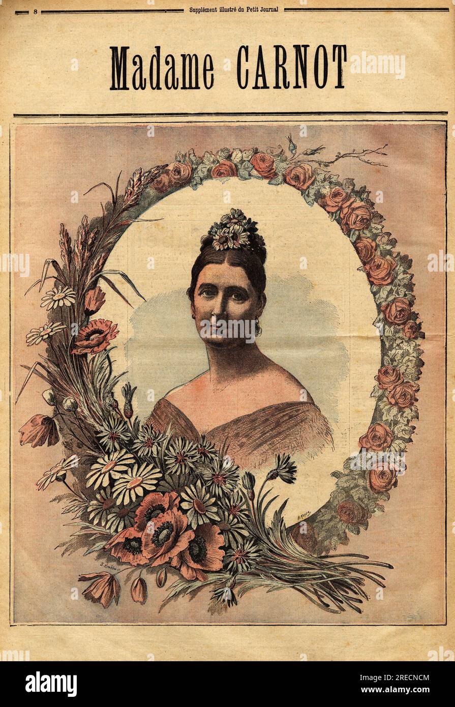 Portrait de Madame Cecile Dupont-White (1841-1898), epouse en 1863 Sadi Carnot (1837-1894) president de la republique francaise de 1887 a 1994. Gravure in "le petit Journal illustre" 29111890. Foto Stock