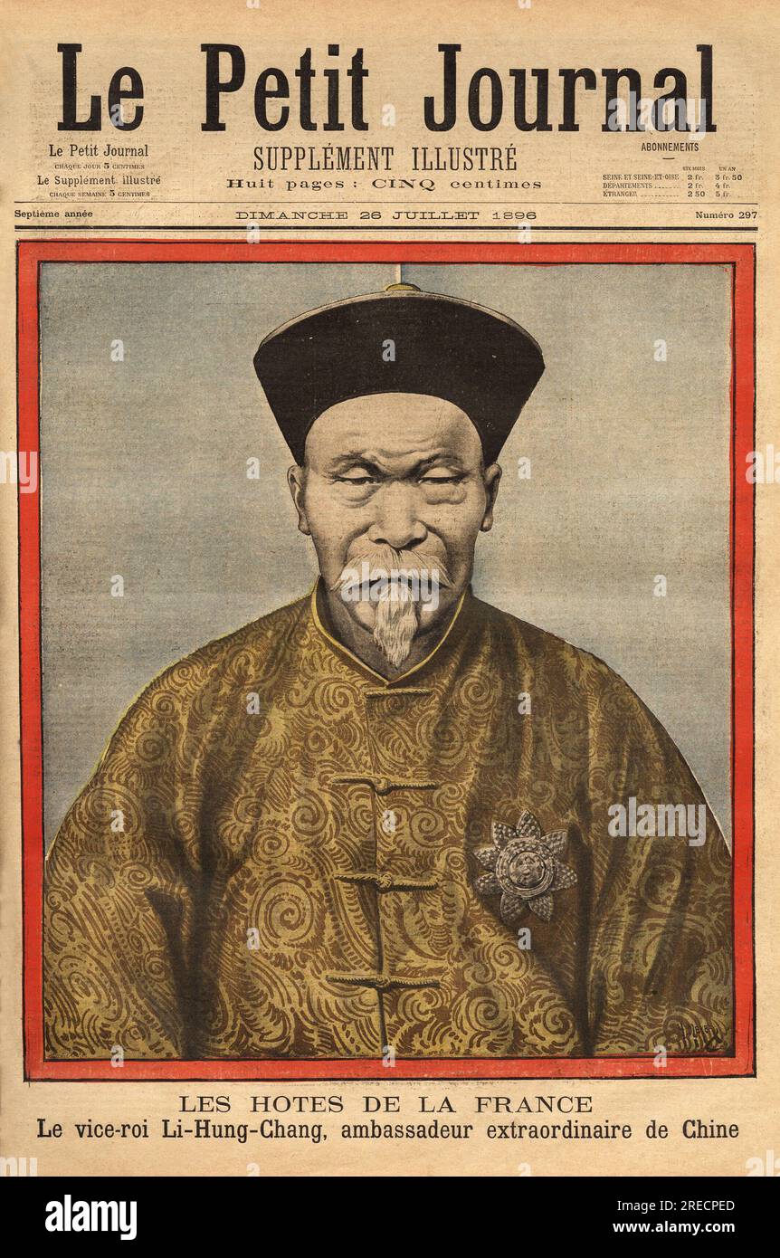 Portrait du vice roi du Petchili, li Hung Chung, ambassadeur extraordinaire de Chine en France, en visite officielle en 1896. Gravure in "le petit Journal" 28071896. Foto Stock