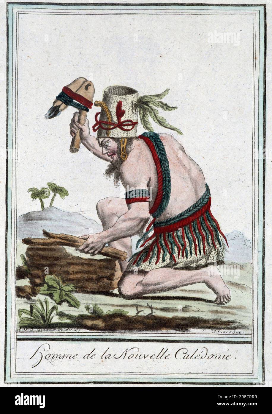 Homme de la Nouvelle Caledonie - in "Encyclopedie des voyages " par Grasset St Sauveur, ed. 1796 Foto Stock