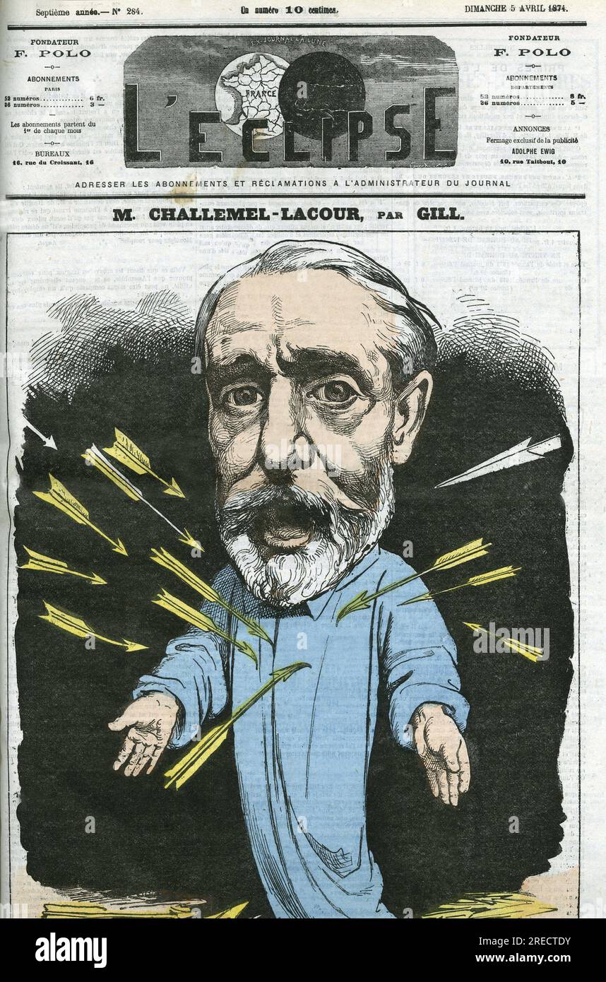 Paul-Armand Challemel-Lacour (1827-1896), homme politique, diplomate, et historien de la philosophie francais. Couverture in 'l'Eclipse' par Gill, le 5 avril 1874, Parigi. Foto Stock