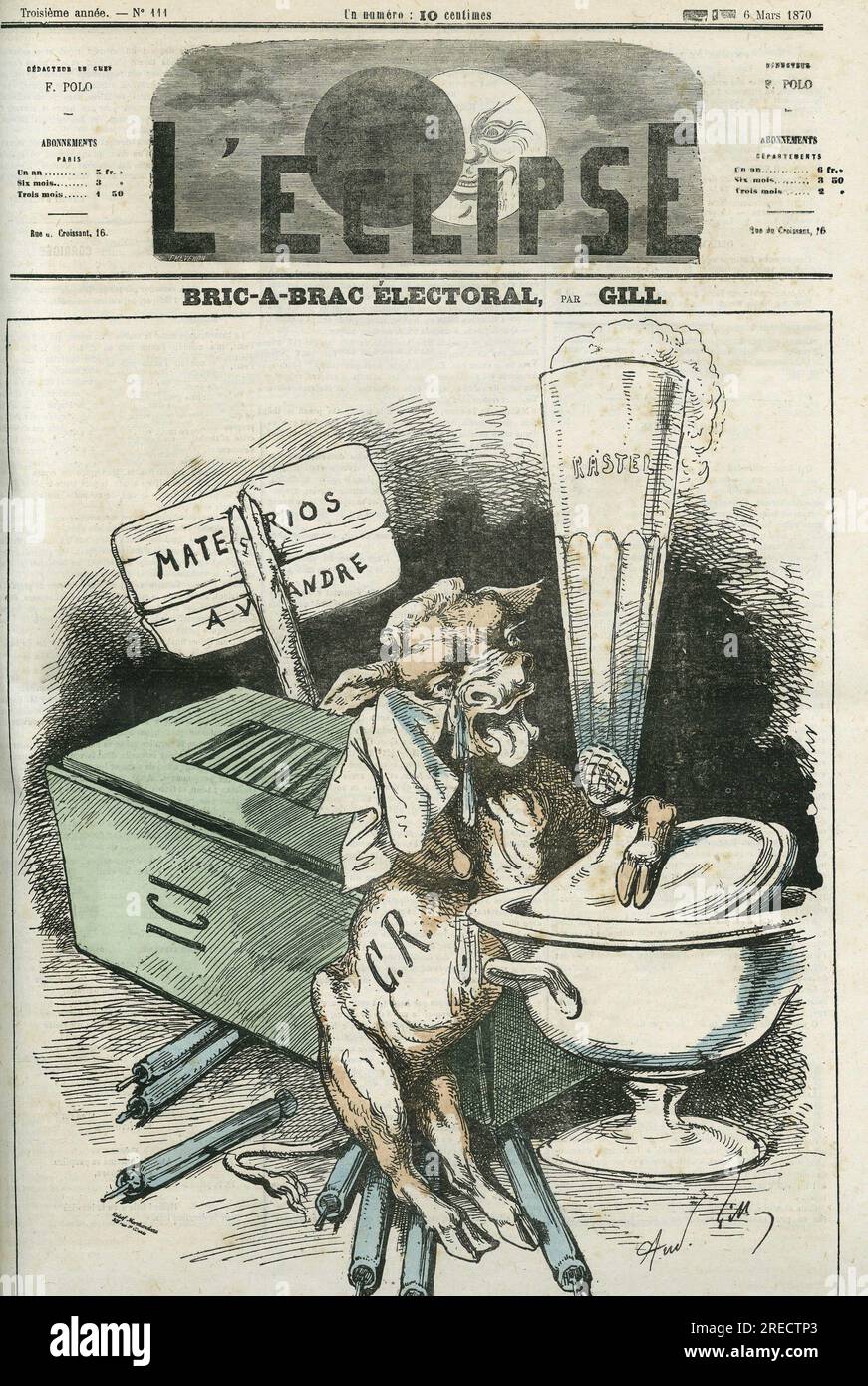 "BRIC a brac electoral”. Couverture in "l'Eclipse" par Gill, le 6 mars 1870. Foto Stock