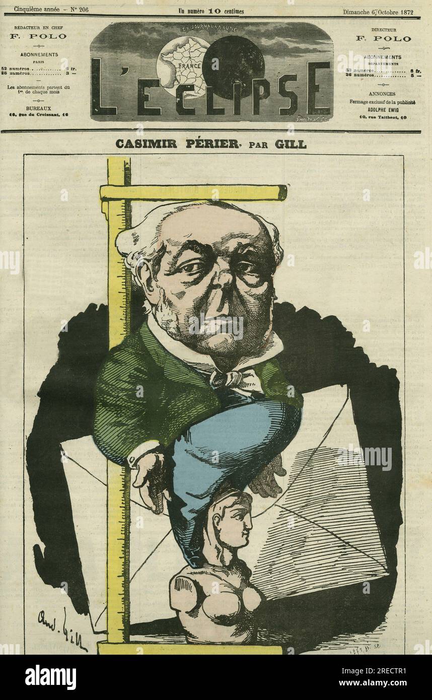 Auguste Casimir Perier (1811-1876), homme politique francais. Couverture in "l'Eclipse" par Gill, le 6 octobre 1872, Parigi. Foto Stock
