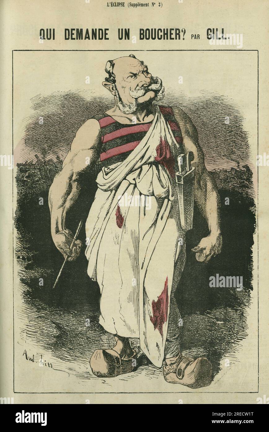 "Qui demande un boucher", caricature de Guillaume Ier d'Allemagne (1797-1888), vainqueur de la guerre de 1870. In "l'Eclipse" par Gill, 1870, Parigi. Foto Stock