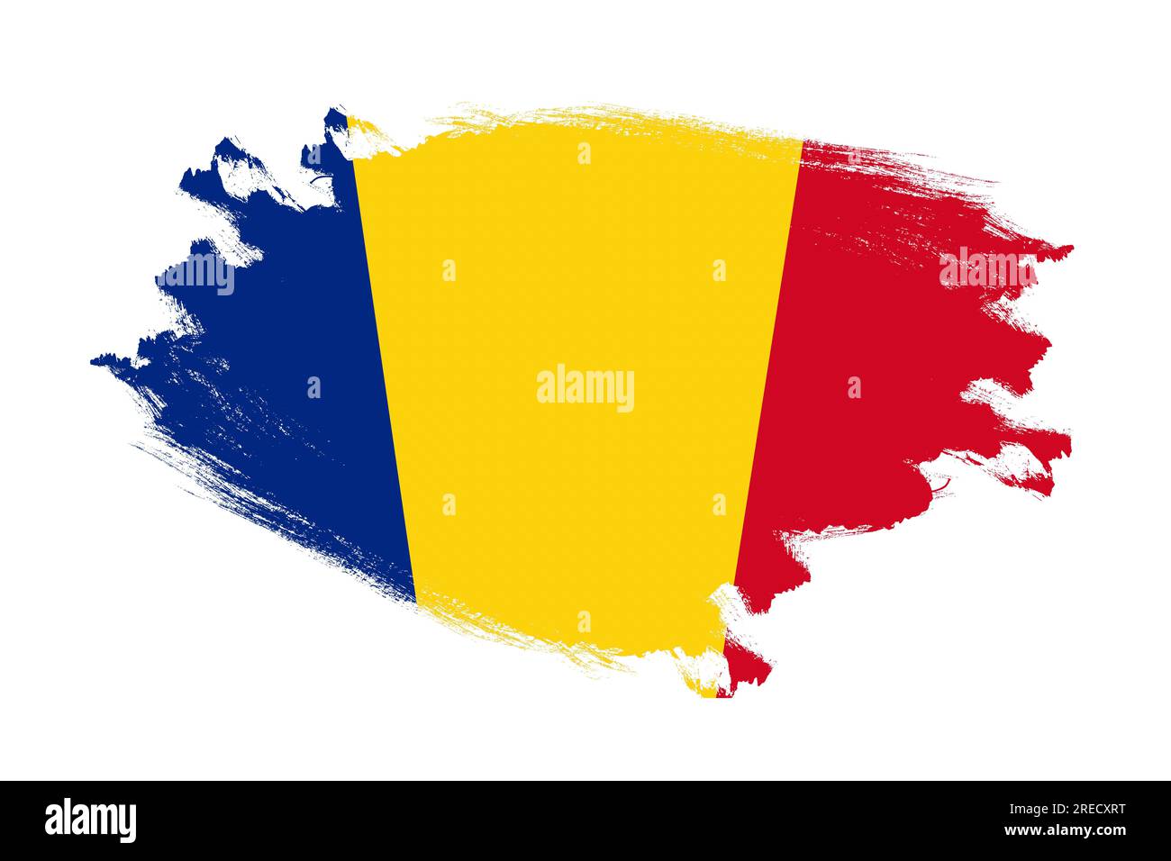 Pennello per tratti astratti bandiera nazionale della Romania con texture su sfondo bianco isolato Foto Stock