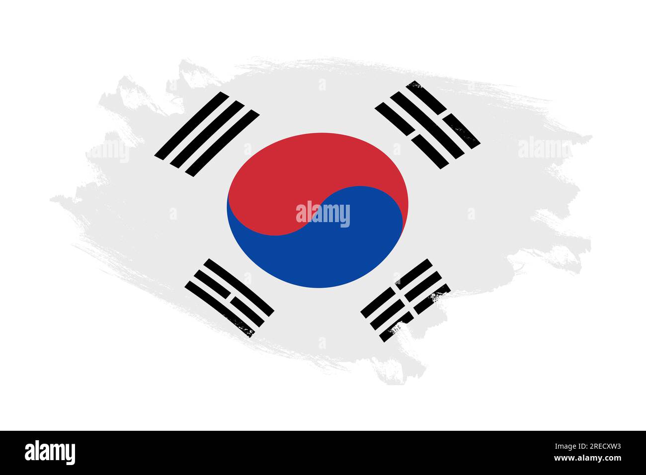 Pennello per tratti astratti bandiera nazionale della corea del Sud su sfondo bianco isolato Foto Stock