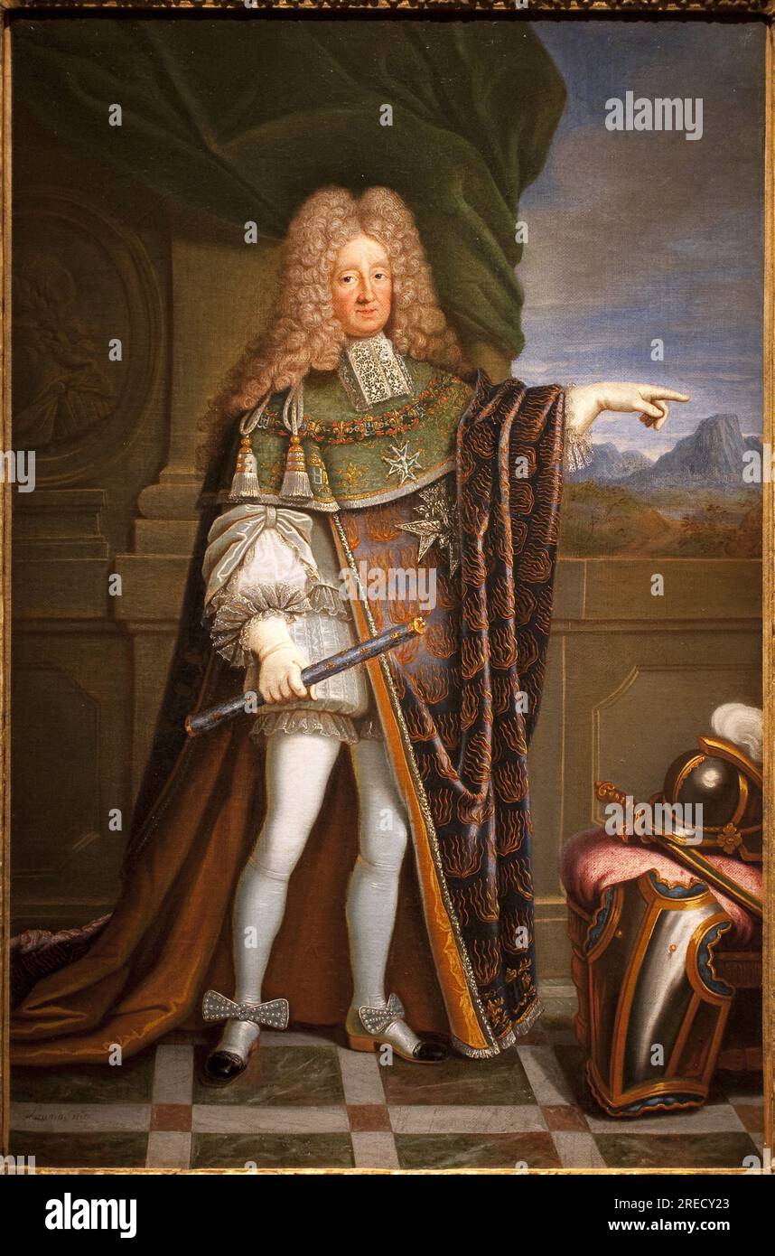 Portrait en pied du marechal de Tesse (Rene Mans, comte de Tesse, 1648-1725, chevalier de l'ordre de la Toison d'Or). Peinture de Laumosnier (fin 17e-debut 18e siecle), huile sur toile, apres 1703. Musee de Tesse, le Mans. Foto Stock