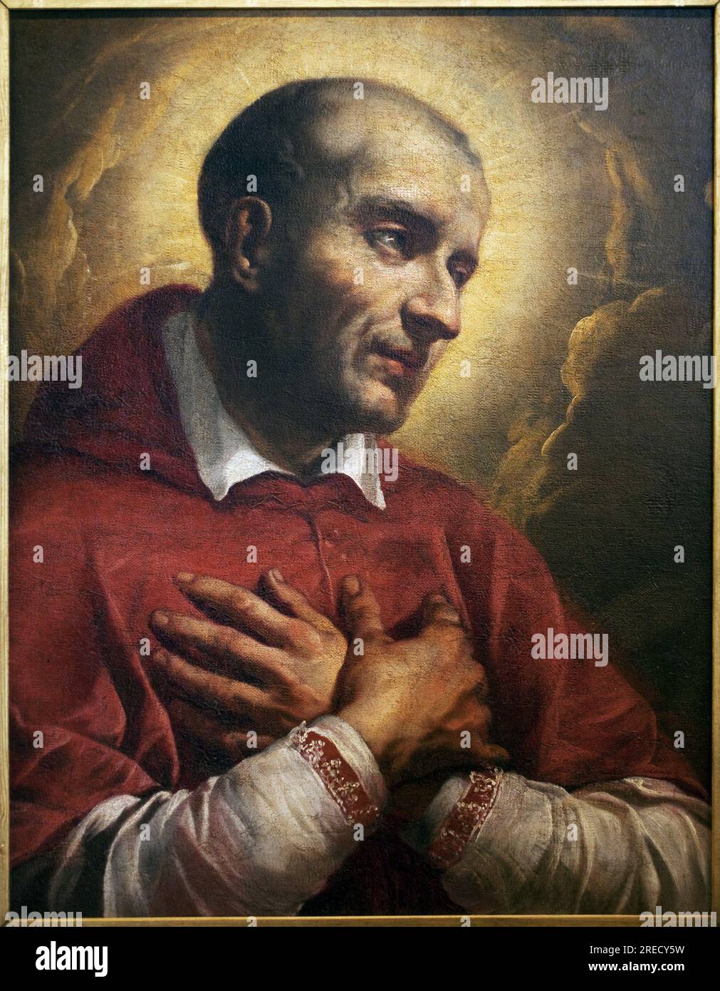 Saint Charles Borromee (1538-1584). (San Carlo Borromeo) Fragment d'une peinture anonyme de Naples (Italie), huile sur toile 17eme siecle. Museo delle Belle Arti di Angers. Foto Stock