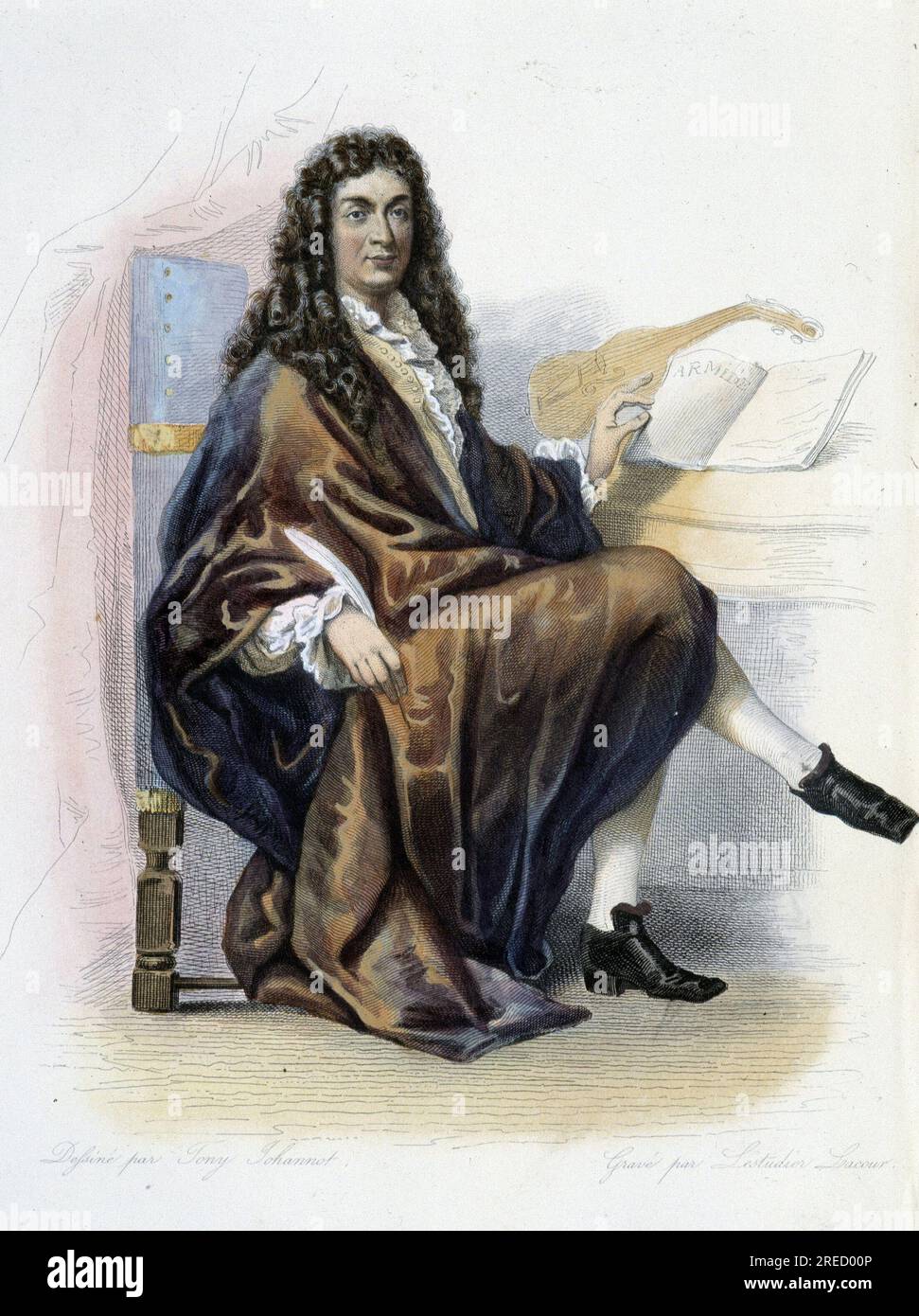 Jean Baptiste Lully (Giovanni Battista Lulli) (1632-1687), compositeur francais d'origine italienne, surintendant de la musique de Louis XIV- in 'le Plutarque francais', par Mennechet, Parigi, 1844-47 Foto Stock