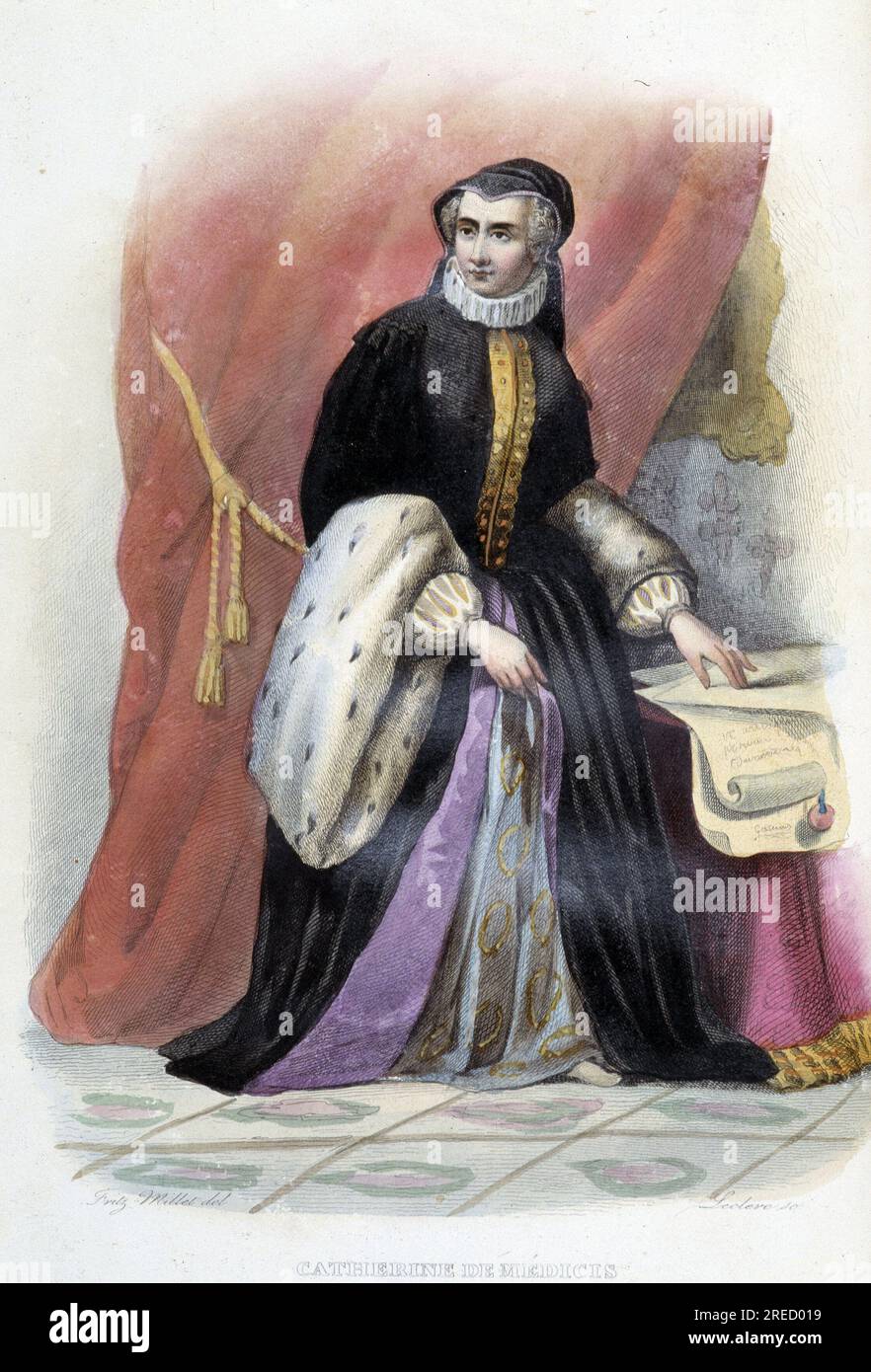 Catherine de Medicis (Caterina de Medici) - in 'Le Plutarque francais" Ed. Mennechet, 1844 - 1847 Foto Stock
