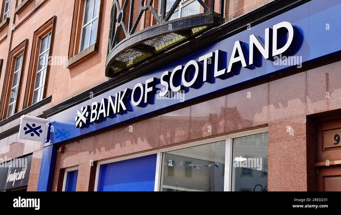 Finance, Banks, Money, Exterior of Bank of Scotland, filiale in High Street. Foto Stock