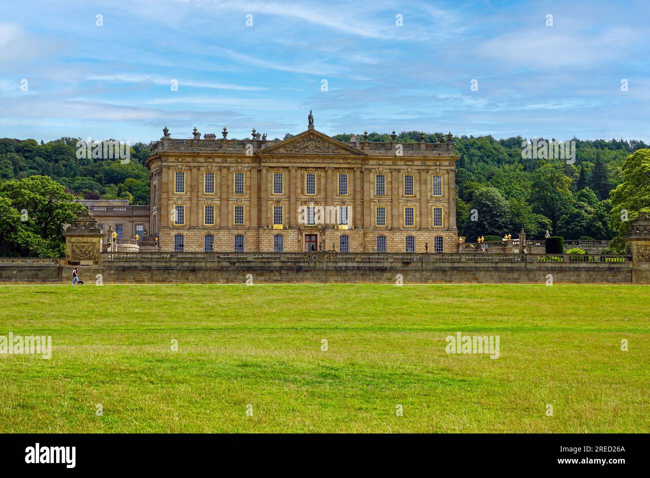Chatsworth House and Gardens, una famosa casa storica, dimora signorile nel Peak District, Derbyshire Foto Stock