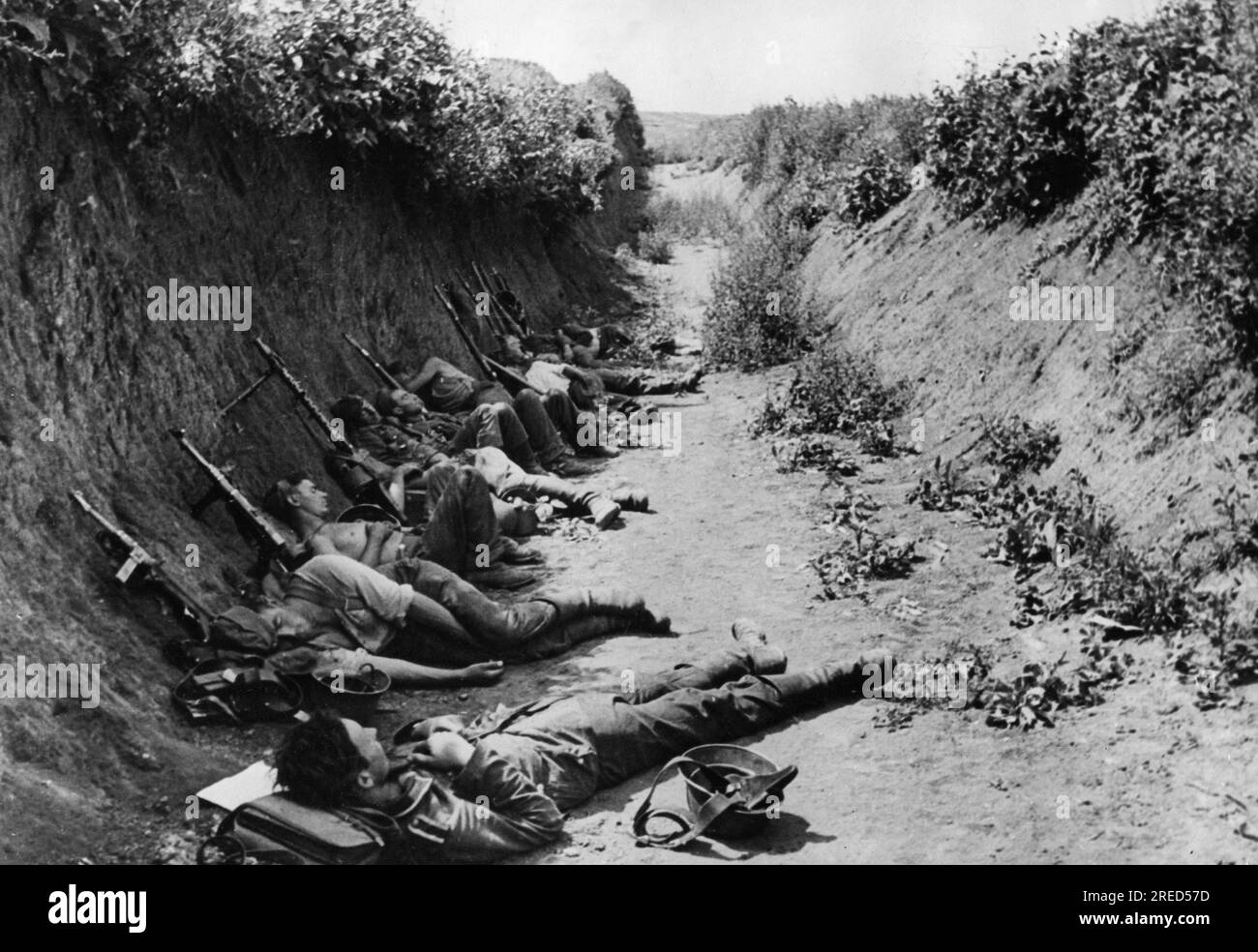 I soldati tedeschi riposano in una trincea di carri armati vicino a Rostov-sul-Don. Foto: Grimm-Kastein. [traduzione automatica] Foto Stock