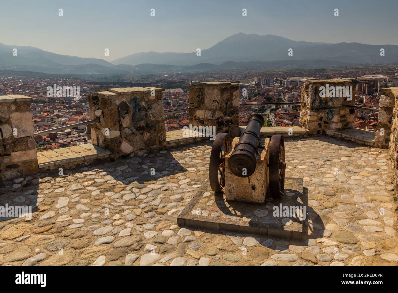 Cannon nella fortezza di Kalaja a Prizren, Kosovo Foto Stock