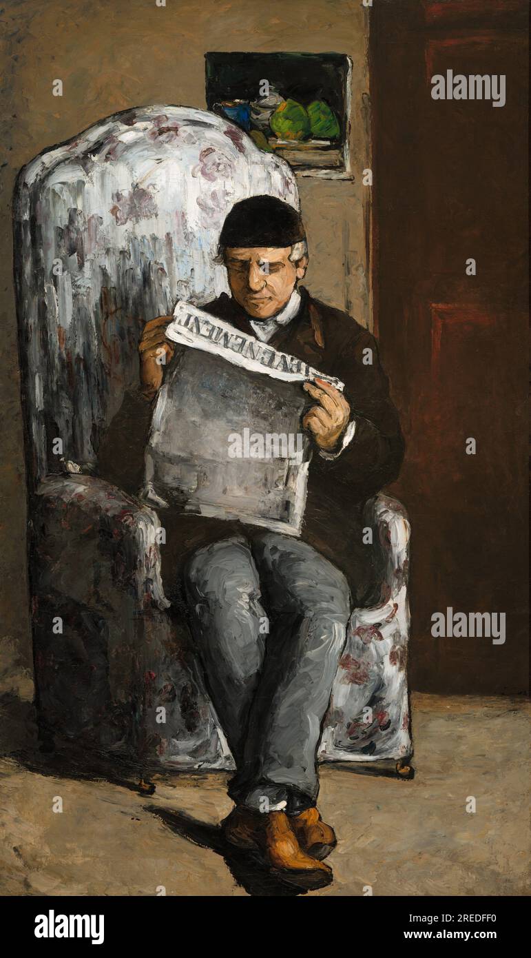 Titolo: Il padre dell'artista, leggendo 'l'Événement' Creatore: Paul Cézanne Data: 1866 dimensioni: 198,5 x 119,3 cm Medio: Olio su tela luogo: National Gallery of Art, Washington, D.C. Foto Stock