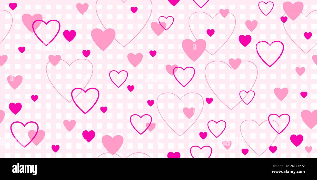 Cuori rosa su sfondo a scacchi Illustrazione Vettoriale