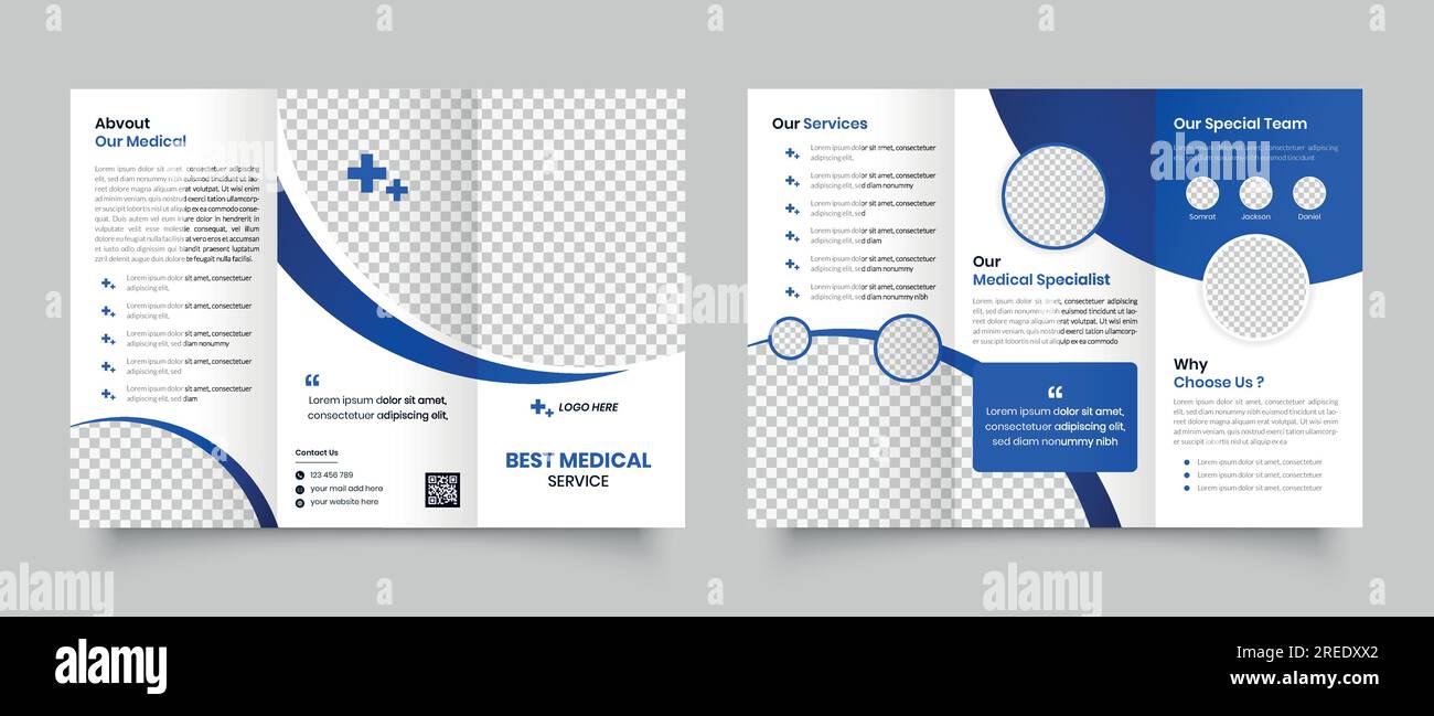 Modello di brochure triplo per ospedali medicali Illustrazione Vettoriale