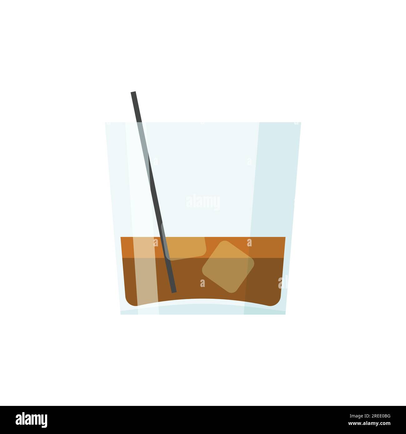 Bicchiere di whisky scotch e ghiaccio. Drink da pub. Illustrazione vettoriale in stile piatto alla moda isolato su sfondo bianco. Illustrazione Vettoriale