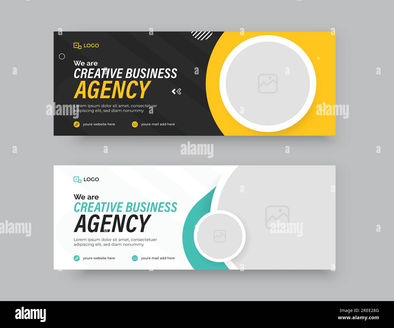 Moderno modello di banner Web o copertina Facebook per il marketing di Creative Business Agency professionale. Illustrazione Vettoriale