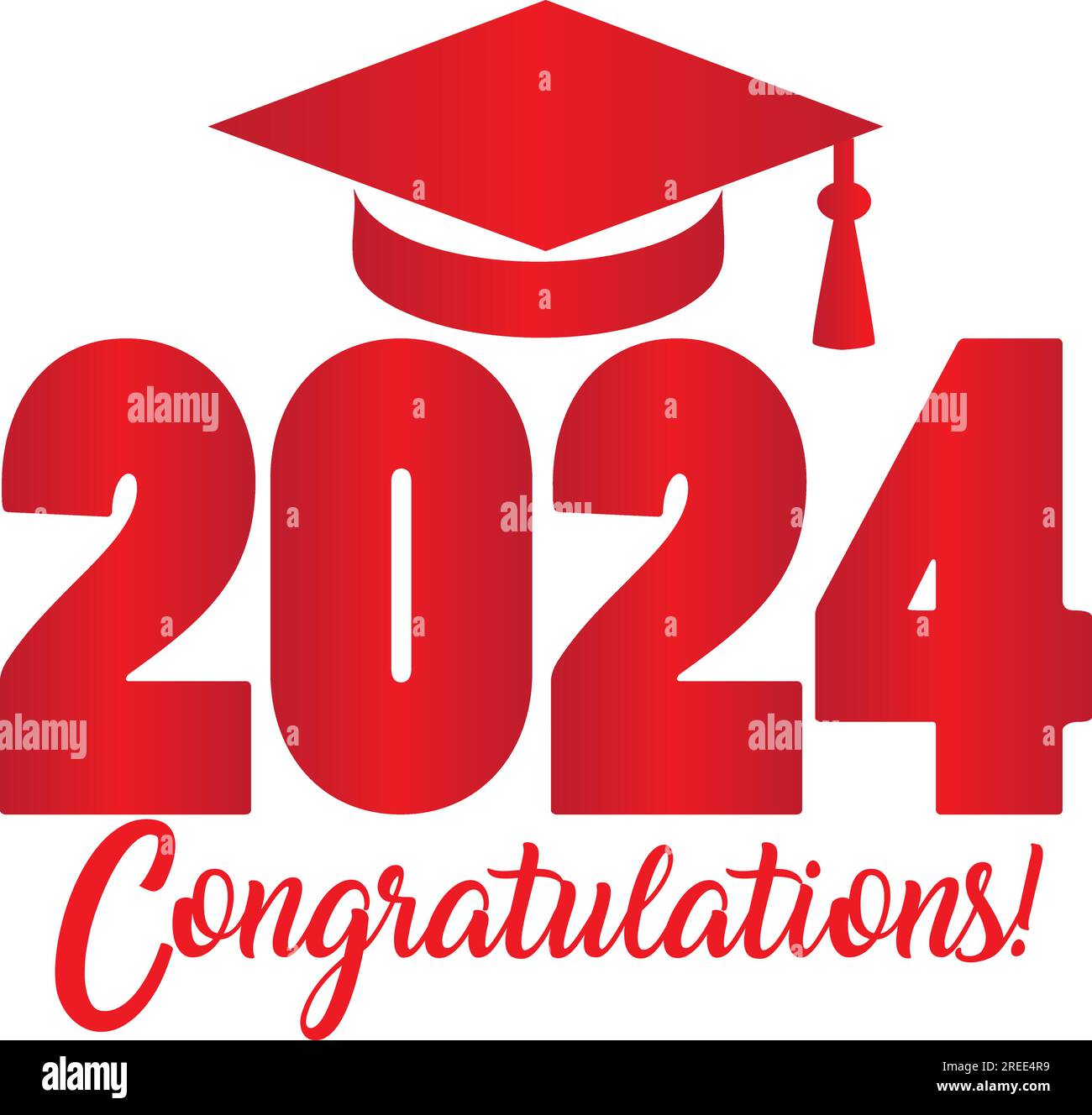 Classe di 2024 grafica di congratulazioni con cappuccio di graduazione rosso Illustrazione Vettoriale