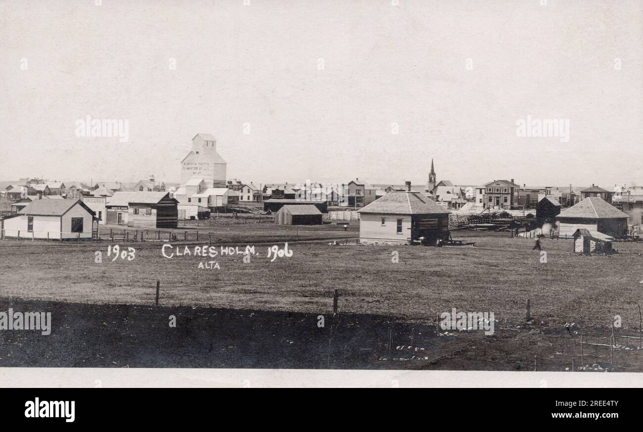 Claresholm Alberta Canada, circa 1906 cartoline. fotografo non identificato Foto Stock