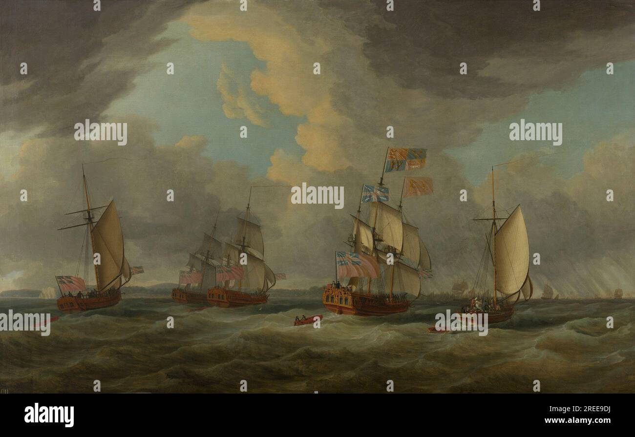 La visita reale alla flotta III 1775 di Dominic Serres Foto Stock